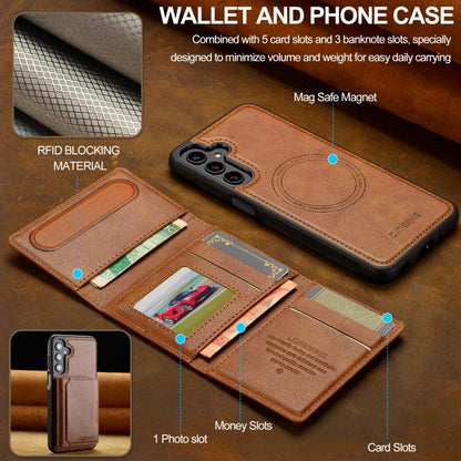 For Samsung Galaxy A36 5G LC.IMEEKE L5 Series Detachable RFID Card Bag Magsafe Phone Case(Brown)