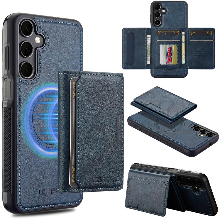 For Samsung Galaxy A36 5G LC.IMEEKE L5 Series Detachable RFID Card Bag Magsafe Phone Case(Blue)