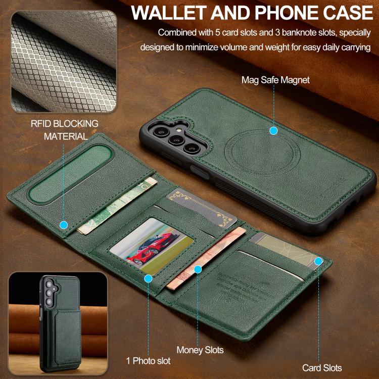For Samsung Galaxy A36 5G LC.IMEEKE L5 Series Detachable RFID Card Bag Magsafe Phone Case(Green)