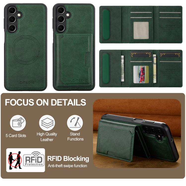 For Samsung Galaxy A36 5G LC.IMEEKE L5 Series Detachable RFID Card Bag Magsafe Phone Case(Green)