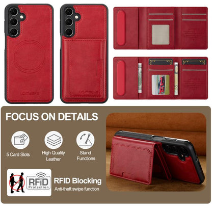 For Samsung Galaxy A36 5G LC.IMEEKE L5 Series Detachable RFID Card Bag Magsafe Phone Case(Red)