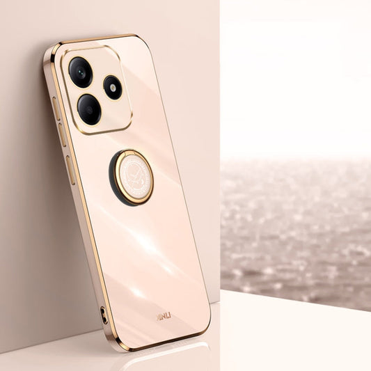 Pour Redmi Note 14 5G Coque Antichoc en TPU XINLI Plaquée Or à Bord Droit 6D avec Anneau Support (Rose)