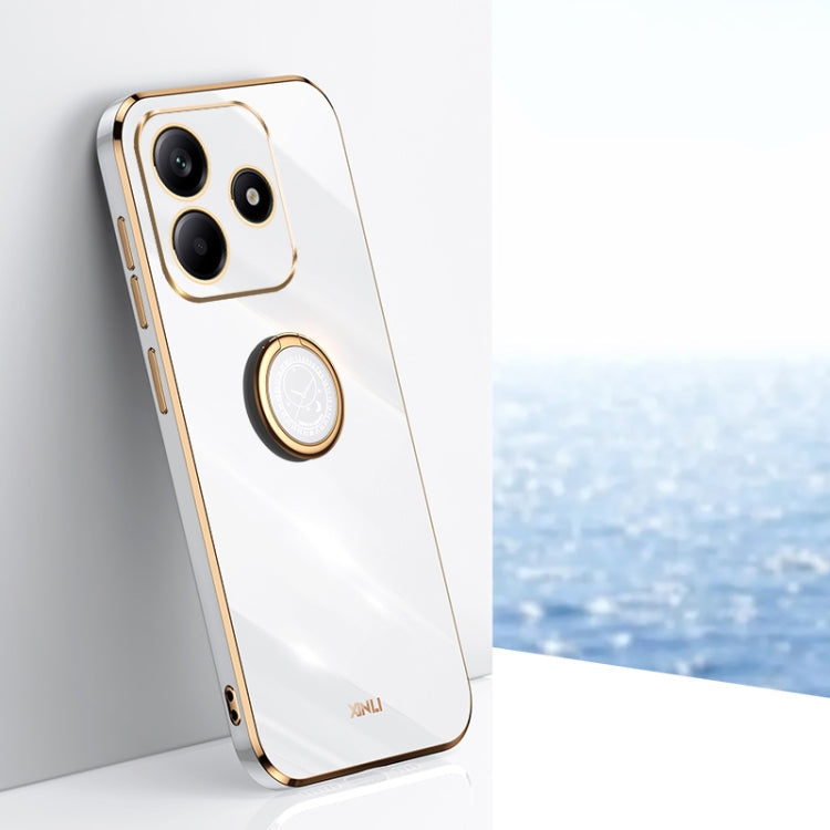 For Redmi Note 14 5G XINLI Straight 6D Plating Gold Edge TPU Shockproof Case with Ring Holder(White)