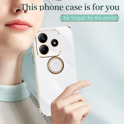 For Redmi Note 14 5G XINLI Straight 6D Plating Gold Edge TPU Shockproof Case with Ring Holder(Celestial Blue)