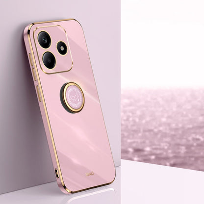 For Redmi Note 14 5G XINLI Straight 6D Plating Gold Edge TPU Shockproof Case with Ring Holder(Cherry Purple)