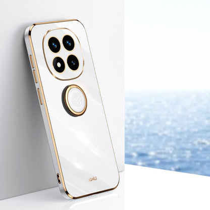 Pour Redmi Note 14 Pro 5G XINLI Étui antichoc en TPU à bord doré galvanisé 6D droit avec support anneau (blanc)