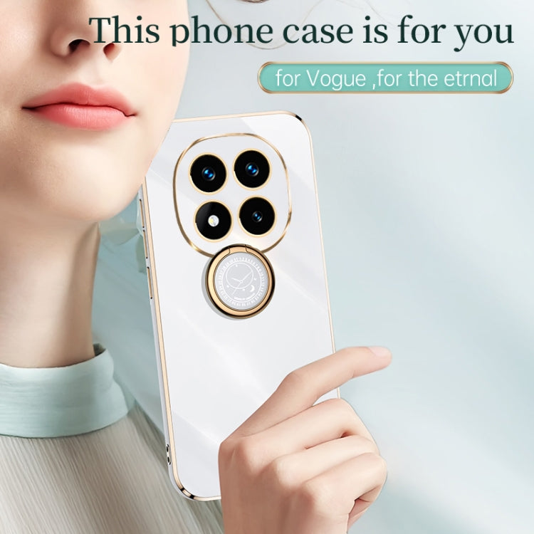 Pour Redmi Note 14 Pro 5G XINLI Étui antichoc en TPU à bord doré galvanisé 6D droit avec support anneau (blanc)