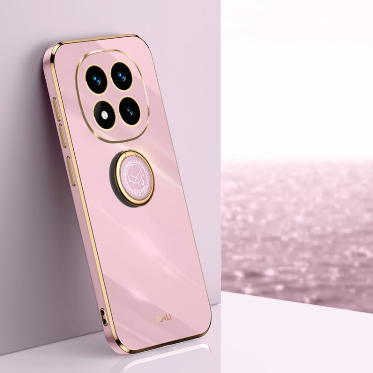 For Redmi Note 14 Pro 5G XINLI Straight 6D Plating Gold Edge TPU Shockproof Case with Ring Holder(Cherry Purple)