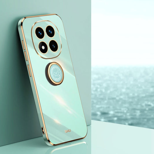 Pour Redmi Note 14 Pro+ 5G XINLI Étui antichoc en TPU plaqué or 6D avec support de bague (vert menthe)