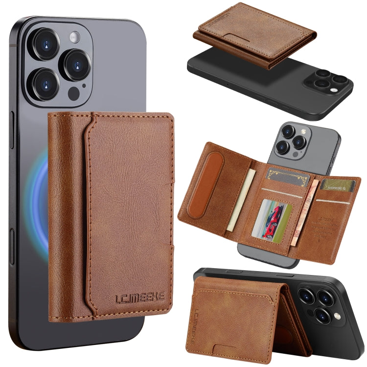 LC.IMEEKE 5-Cards MagSafe RFID Leather Card Bag(Brown)