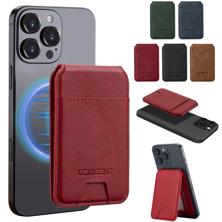 LC.IMEEKE 3-Cards MagSafe RFID Leather Card Bag(Red)