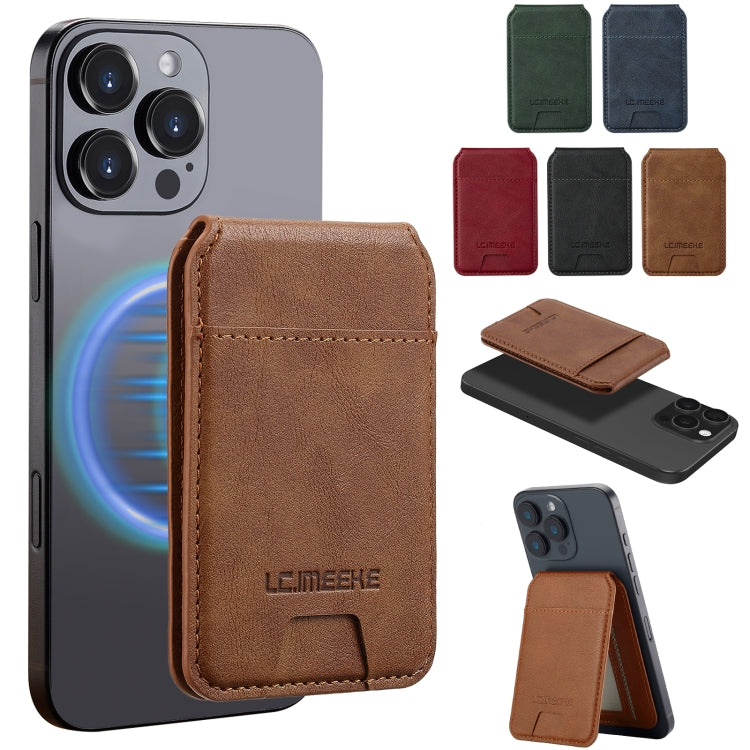 LC.IMEEKE 3-Cards MagSafe RFID Leather Card Bag(Brown)
