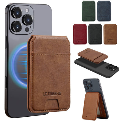 LC.IMEEKE 3-Cards MagSafe RFID Leather Card Bag(Brown)