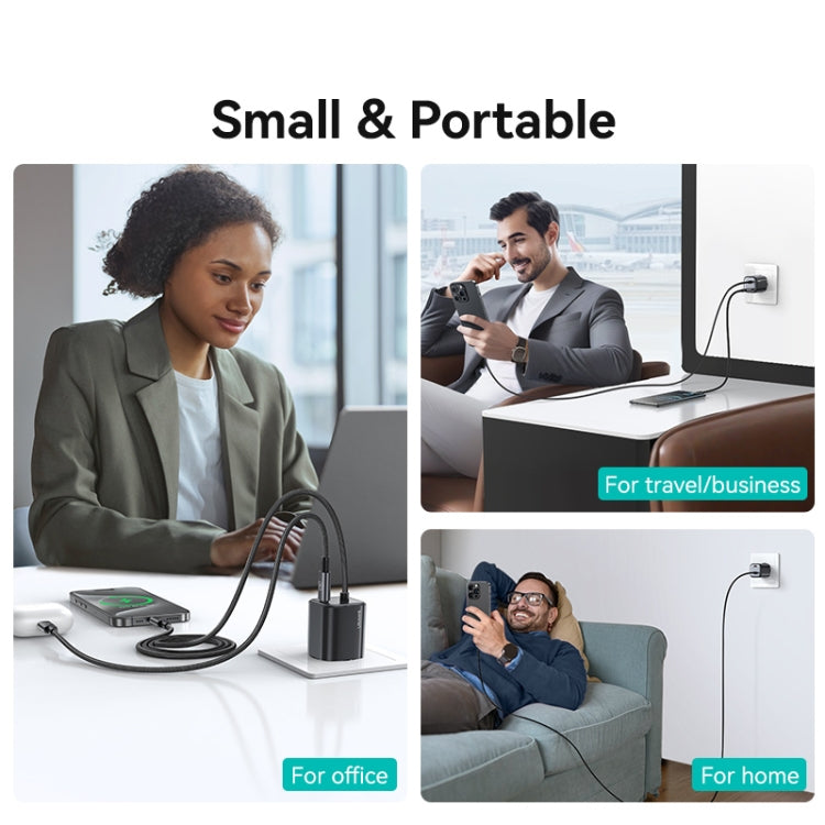 USAMS CC261 20W GaN Mini Type-C / USB-C Dual Port Fast Charger with Cable, EU Plug(Black)