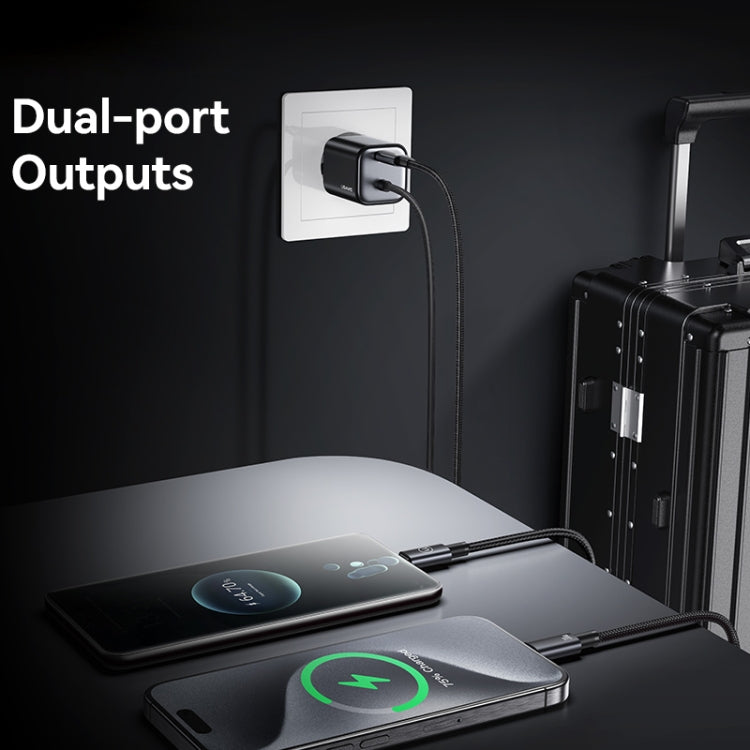 USAMS CC264 30W GaN Mini Type-C / USB-C Dual Port Fast Charger with Cable, EU Plug(Black)