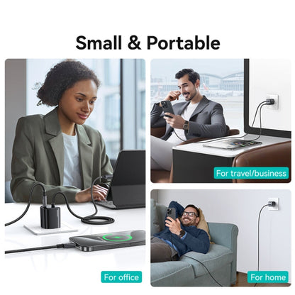 USAMS CC264 30W GaN Mini Type-C / USB-C Dual Port Fast Charger with Cable, EU Plug(Black)