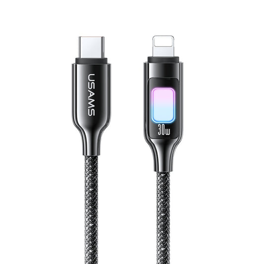 USAMS SJ749 30W Type-C / USB-C to 8 Pin Zinc Alloy Data Cable with Colorful Light, Length:1.2m(Tarnish)