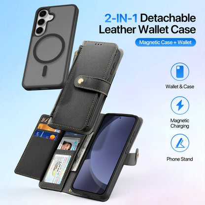 For Samsung Galaxy S25 5G DUX DUCIS Lawa Series 2 in 1 Wallet Zipper Detachable MagSafe Phone Case with Lanyard(Black)