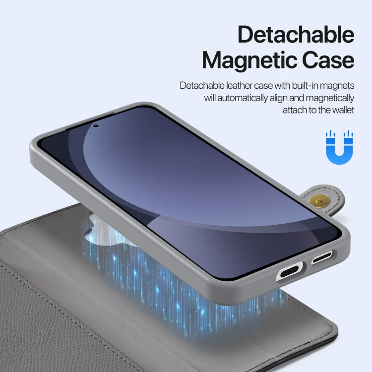 For Samsung Galaxy S25 5G DUX DUCIS Lawa Series 2 in 1 Wallet Zipper Detachable MagSafe Phone Case with Lanyard(Grey)