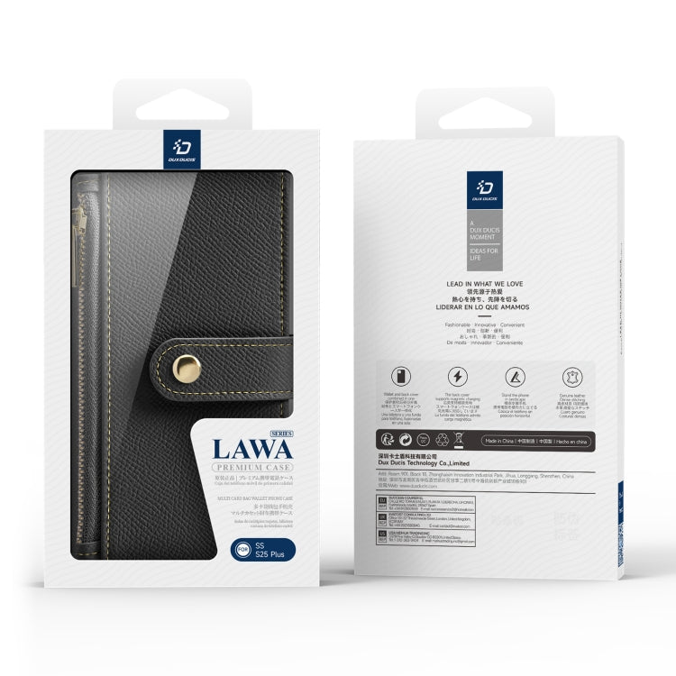 For Samsung Galaxy S25+ 5G DUX DUCIS Lawa Series 2 in 1 Wallet Zipper Detachable MagSafe Phone Case with Lanyard(Black)