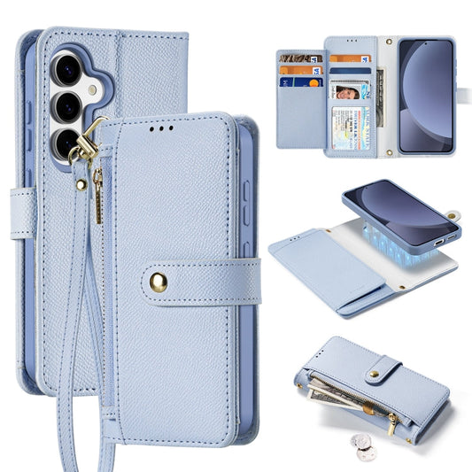 For Samsung Galaxy S25+ 5G DUX DUCIS Lawa Series 2 in 1 Wallet Zipper Detachable MagSafe Phone Case with Lanyard(Light Blue)