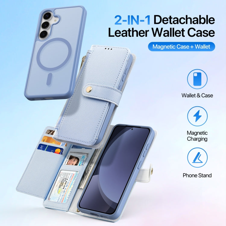 Pour Samsung Galaxy S25+ 5G DUX DUCIS Lawa Series Coque de téléphone amovible 2 en 1 avec fermeture éclair et MagSafe avec dragonne (bleu clair)