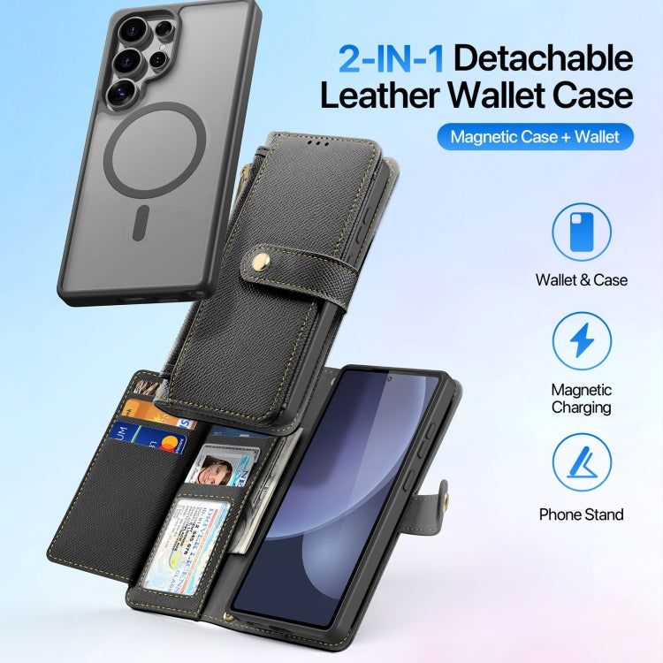 For Samsung Galaxy S25 Ultra 5G DUX DUCIS Lawa Series 2 in 1 Wallet Zipper Detachable MagSafe Phone Case with Lanyard(Black)
