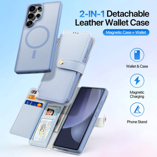 For Samsung Galaxy S25 Ultra 5G DUX DUCIS Lawa Series 2 in 1 Wallet Zipper Detachable MagSafe Phone Case with Lanyard(Light Blue)