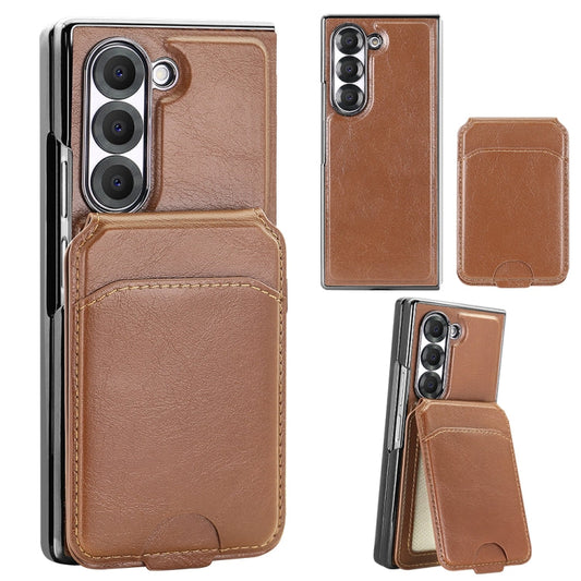 For Samsung Galaxy Z Fold5 VIETAO Integrated MagSafe RFID Detachable Card Bag PU Phone Case(Brown)