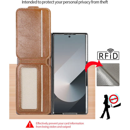 For Samsung Galaxy Z Fold5 VIETAO Integrated MagSafe RFID Detachable Card Bag PU Phone Case(Brown)