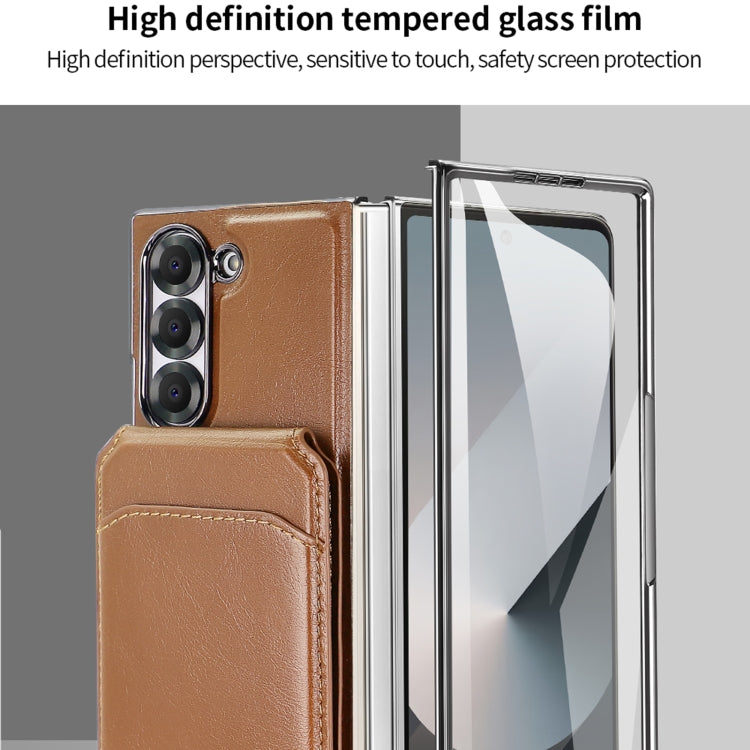 For Samsung Galaxy Z Fold5 VIETAO Integrated MagSafe RFID Detachable Card Bag PU Phone Case(Brown)