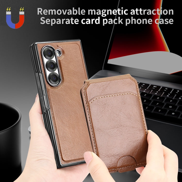 For Samsung Galaxy Z Fold5 VIETAO Integrated MagSafe RFID Detachable Card Bag PU Phone Case(Brown)