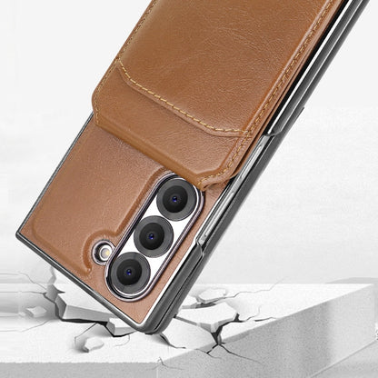 For Samsung Galaxy Z Fold5 VIETAO Integrated MagSafe RFID Detachable Card Bag PU Phone Case(Brown)