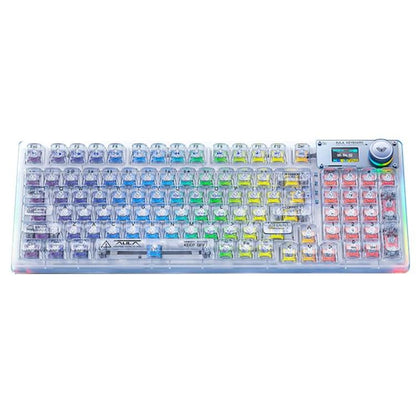 AULA F98Pro V3 Clavier mécanique RVB à trois modes (filaire/2.4G/Bluetooth) 99 touches, Interrupteur : Interrupteur Cristal de Glace (Blanc transparent)