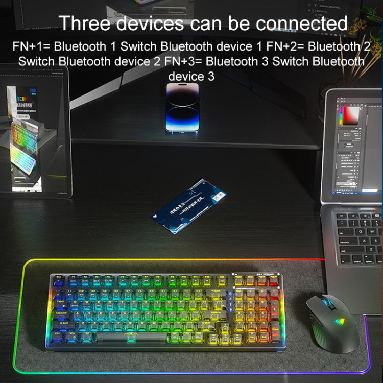 AULA F98Pro V3 Clavier mécanique RVB à trois modes (filaire/2.4G/Bluetooth) 99 touches, Interrupteur : Interrupteur Cristal de Glace (Blanc transparent)