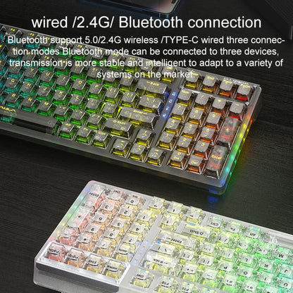 AULA F98Pro V3 Clavier mécanique RVB à trois modes (filaire/2.4G/Bluetooth) 99 touches, Interrupteur : Interrupteur Cristal de Glace (Blanc transparent)