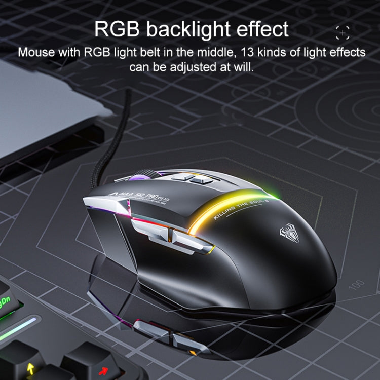 AULA S12 Pro 12800DPI Wired RGB Gaming Mouse(White)