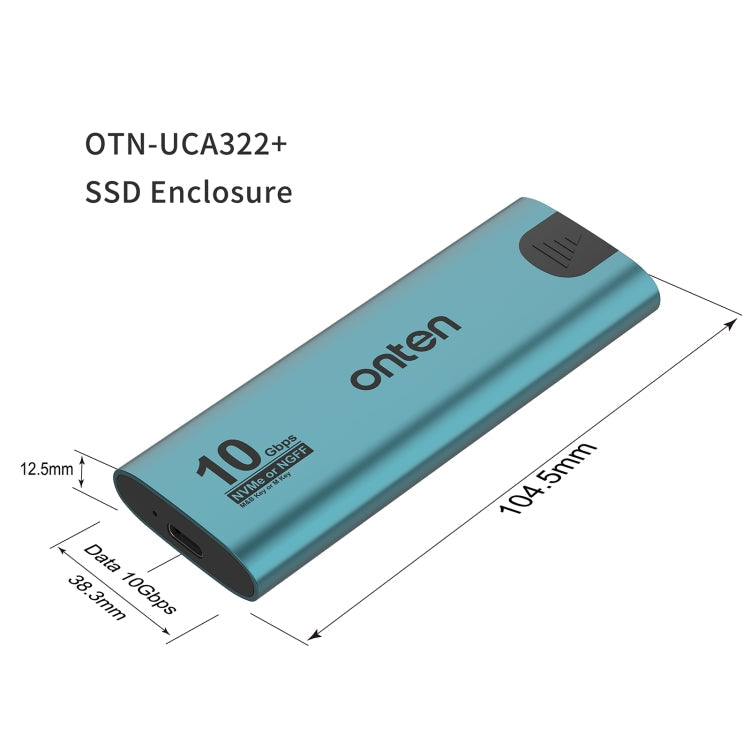 Onten UCA322+ 10Gbps M.2 M-key NVMe NGFF SSD Enclosure