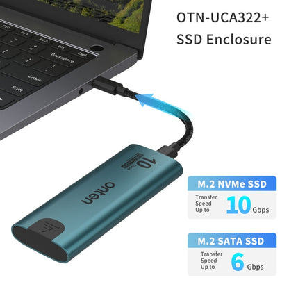 Onten UCA322+ 10Gbps M.2 M-key NVMe NGFF SSD Enclosure