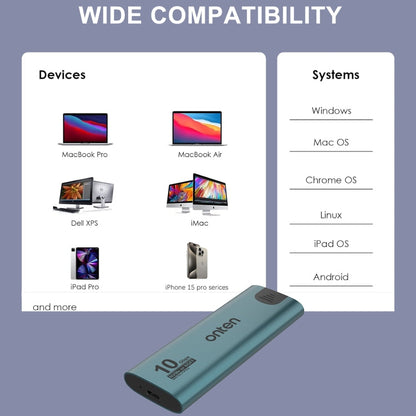 Onten UCA322+ 10Gbps M.2 M-key NVMe NGFF SSD Enclosure