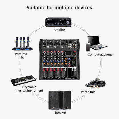 XTUGA CT60X 6-Channels Audio Mixer DJ Mixing Console with 48V Power Supply(US Plug)