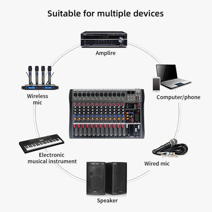 XTUGA CT120X 12-Channels Audio Mixer DJ Mixing Console with 48V Power Supply(EU Plug)