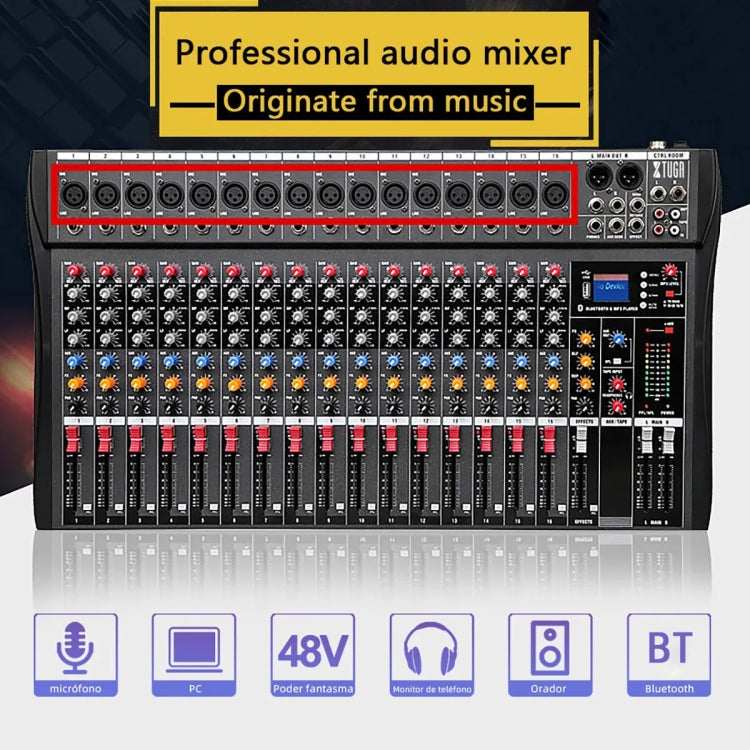Table de mixage audio DJ 16 canaux XTUGA CT160X avec alimentation fantôme 48 V (prise britannique)