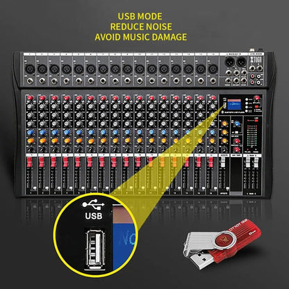 Table de mixage audio DJ 16 canaux XTUGA CT160X avec alimentation fantôme 48 V (prise britannique)