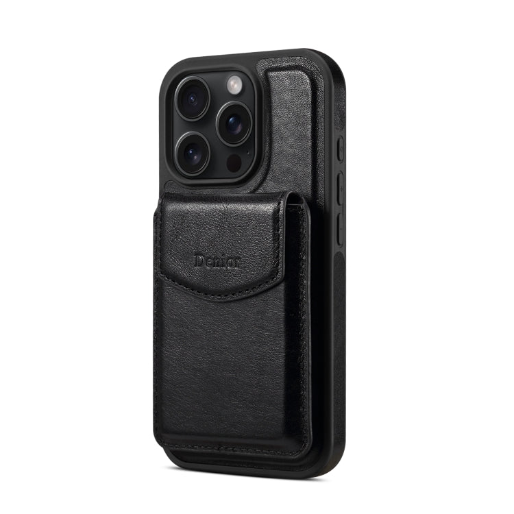 Pour iPhone 16 Pro Max Denior D22 Véritable Cuir MagSafe Support Étui de Téléphone à Fentes Détachables (Noir)