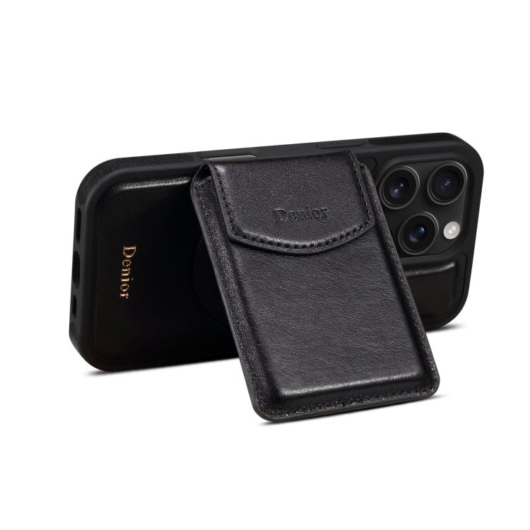 Pour iPhone 16 Pro Max Denior D22 Véritable Cuir MagSafe Support Étui de Téléphone à Fentes Détachables (Noir)