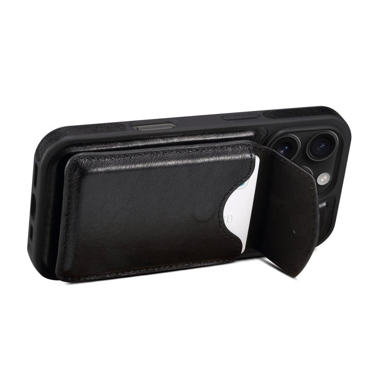 Pour iPhone 16 Pro Max Denior D22 Véritable Cuir MagSafe Support Étui de Téléphone à Fentes Détachables (Noir)