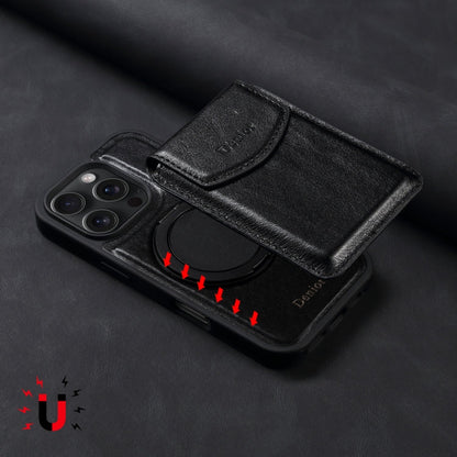 Pour iPhone 16 Pro Max Denior D22 Véritable Cuir MagSafe Support Étui de Téléphone à Fentes Détachables (Noir)