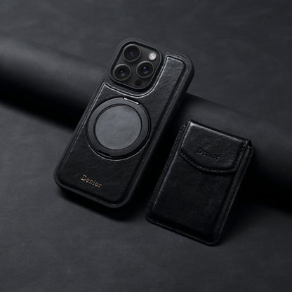 Pour iPhone 16 Pro Max Denior D22 Véritable Cuir MagSafe Support Étui de Téléphone à Fentes Détachables (Noir)