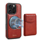 For iPhone 16 Pro Denior D22 Genuine Leather MagSafe Holder Detachable Card Slot Phone Case(Brown)